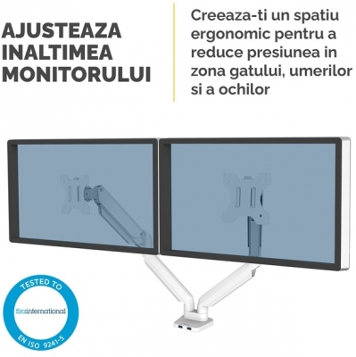 Brat pentru monitor dual individual, culoare alb, seria Platinum Fellowes 